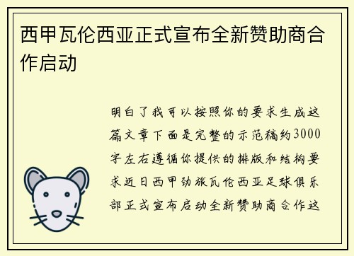 西甲瓦伦西亚正式宣布全新赞助商合作启动 西甲瓦伦西亚正式宣布全新赞助商合作启动
